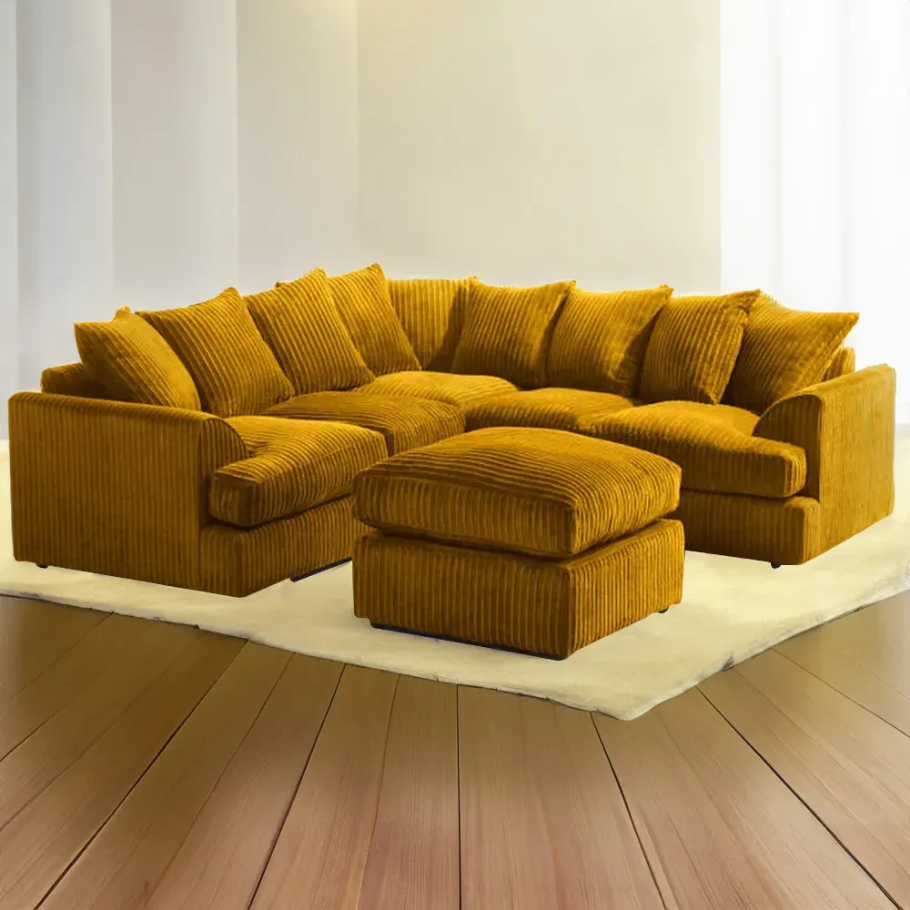 Lana 5-Seater T Arm Sofa with Footstool - Mustard, Jumbo Cord