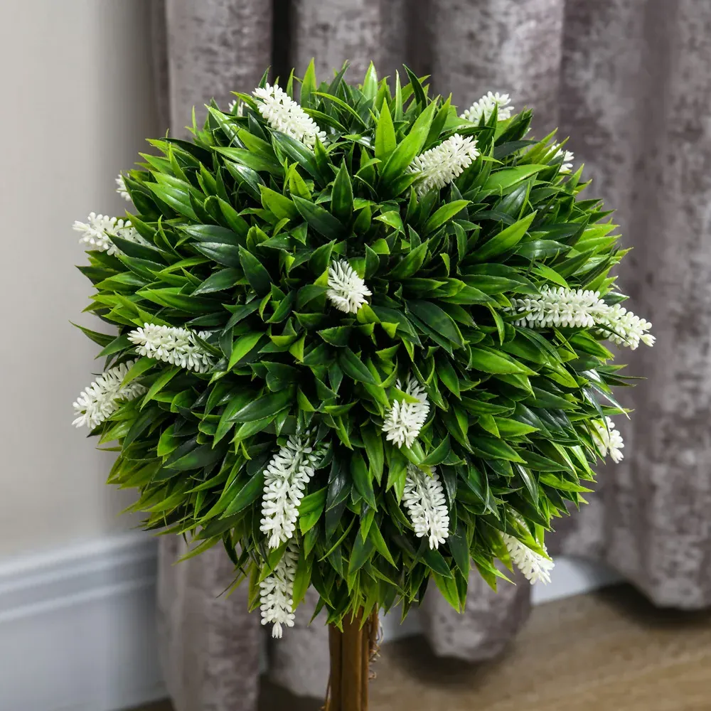 Lavender Ball Tree Artificial Plants 2 Pack - White