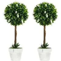 Lavender Ball Tree Artificial Plants 2 Pack - White