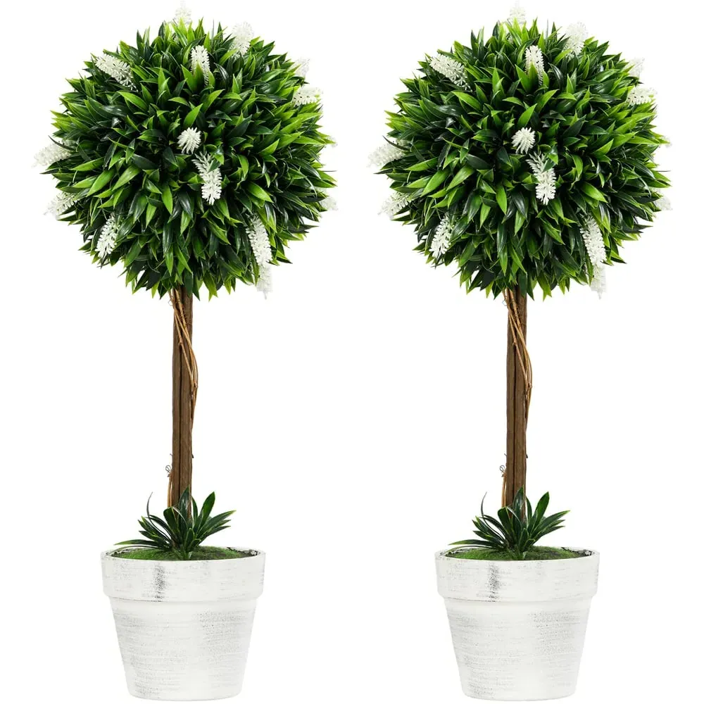 Lavender Ball Tree Artificial Plants 2 Pack - White