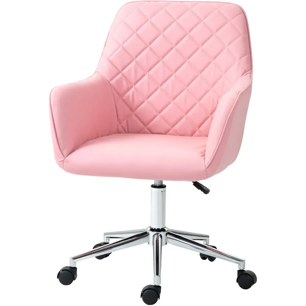 Leather-Feel Swivel Office Chair with Armrests - Pink