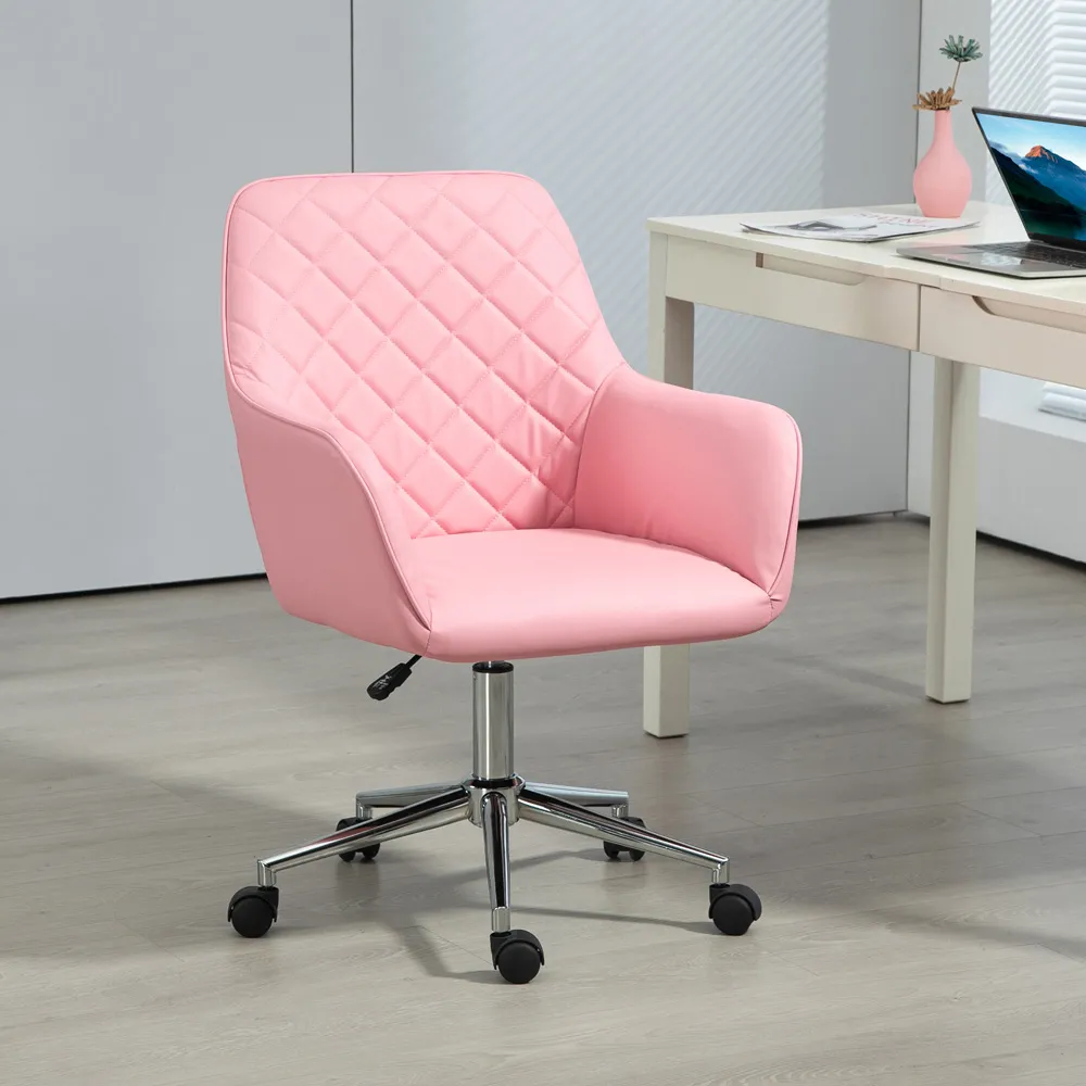Leather-Feel Swivel Office Chair with Armrests - Pink
