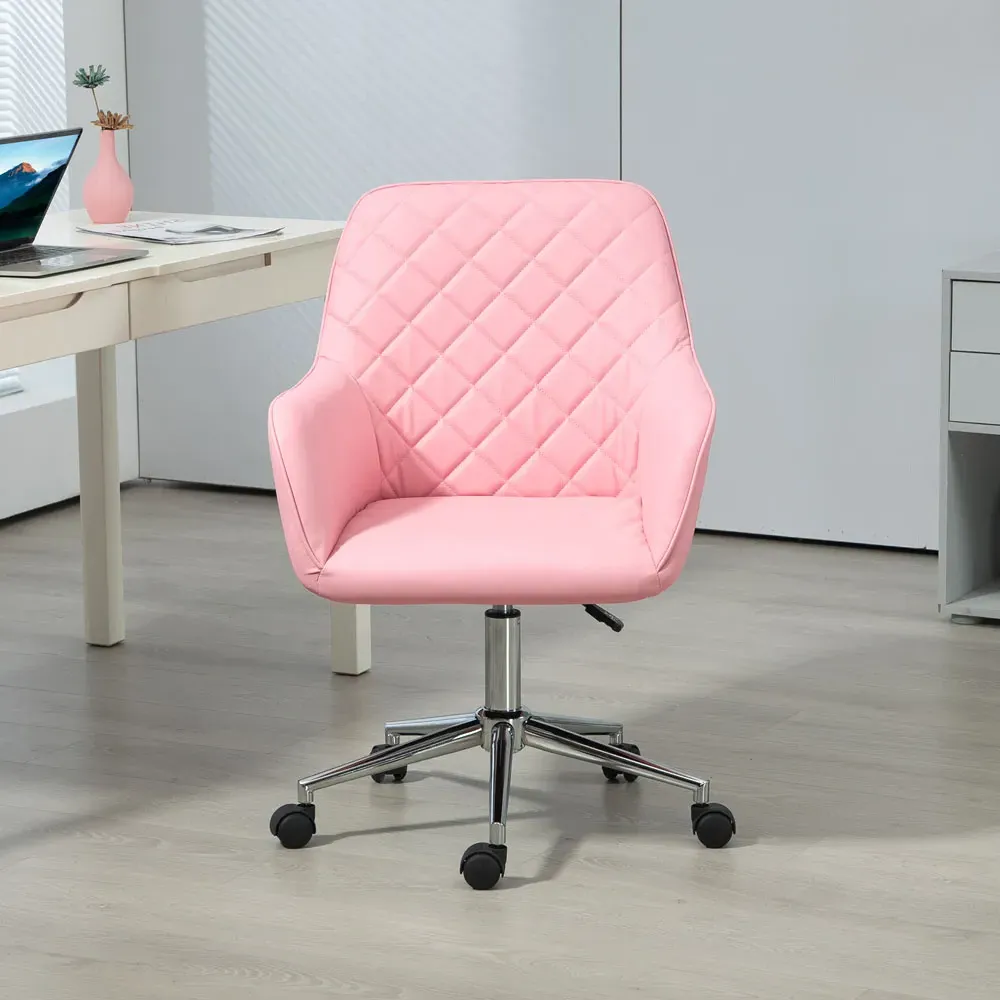 Leather-Feel Swivel Office Chair with Armrests - Pink