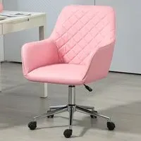 Leather-Feel Swivel Office Chair with Armrests - Pink