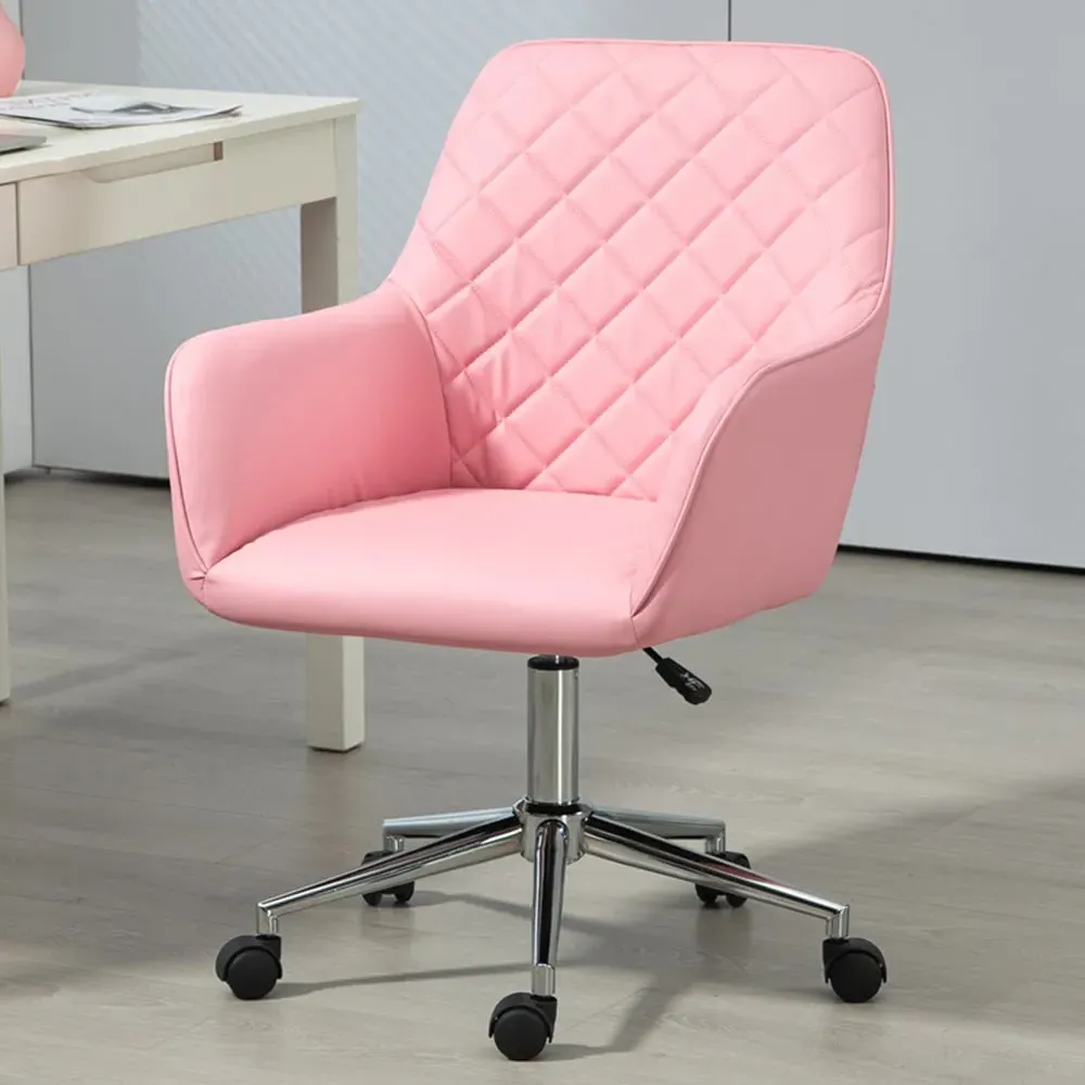 Leather-Feel Swivel Office Chair with Armrests - Pink