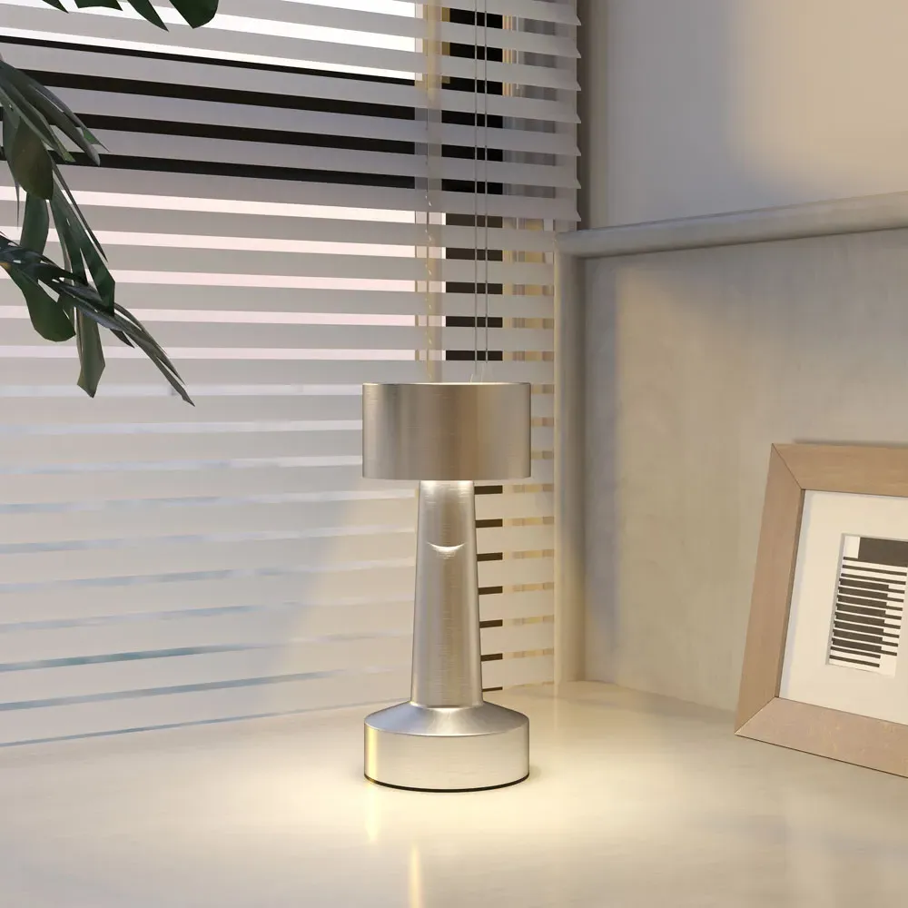 LED Battery Operated Table Lamp with USB-C - Silver