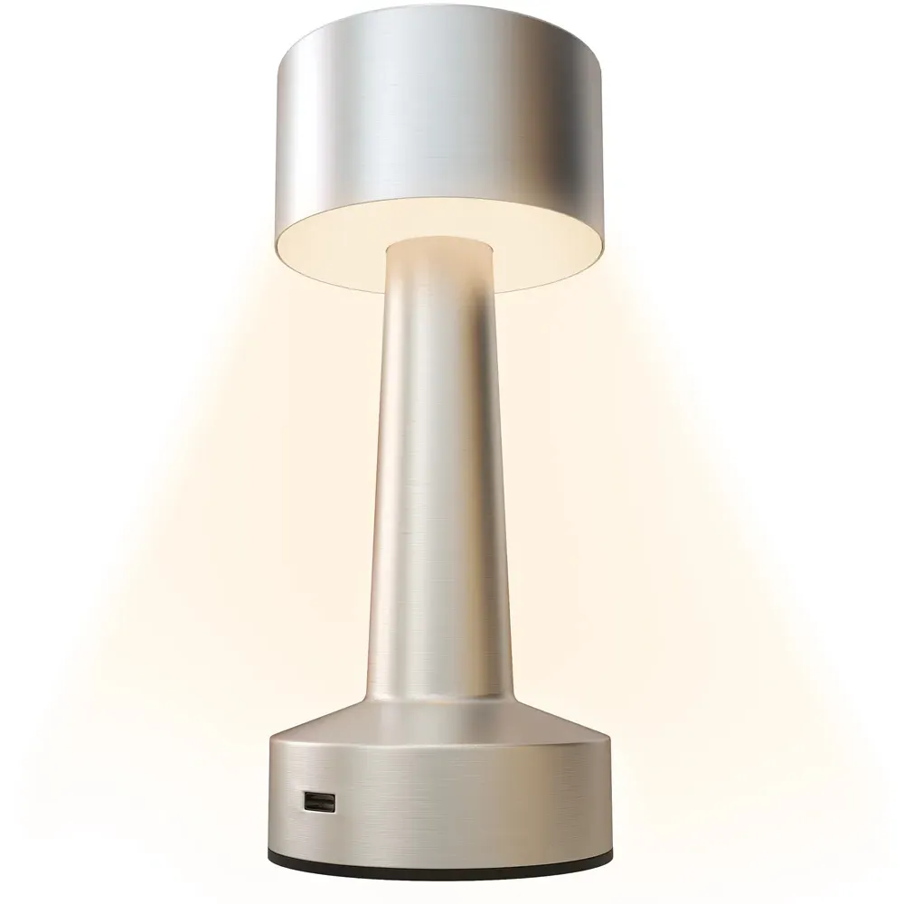 LED Battery Operated Table Lamp with USB-C - Silver