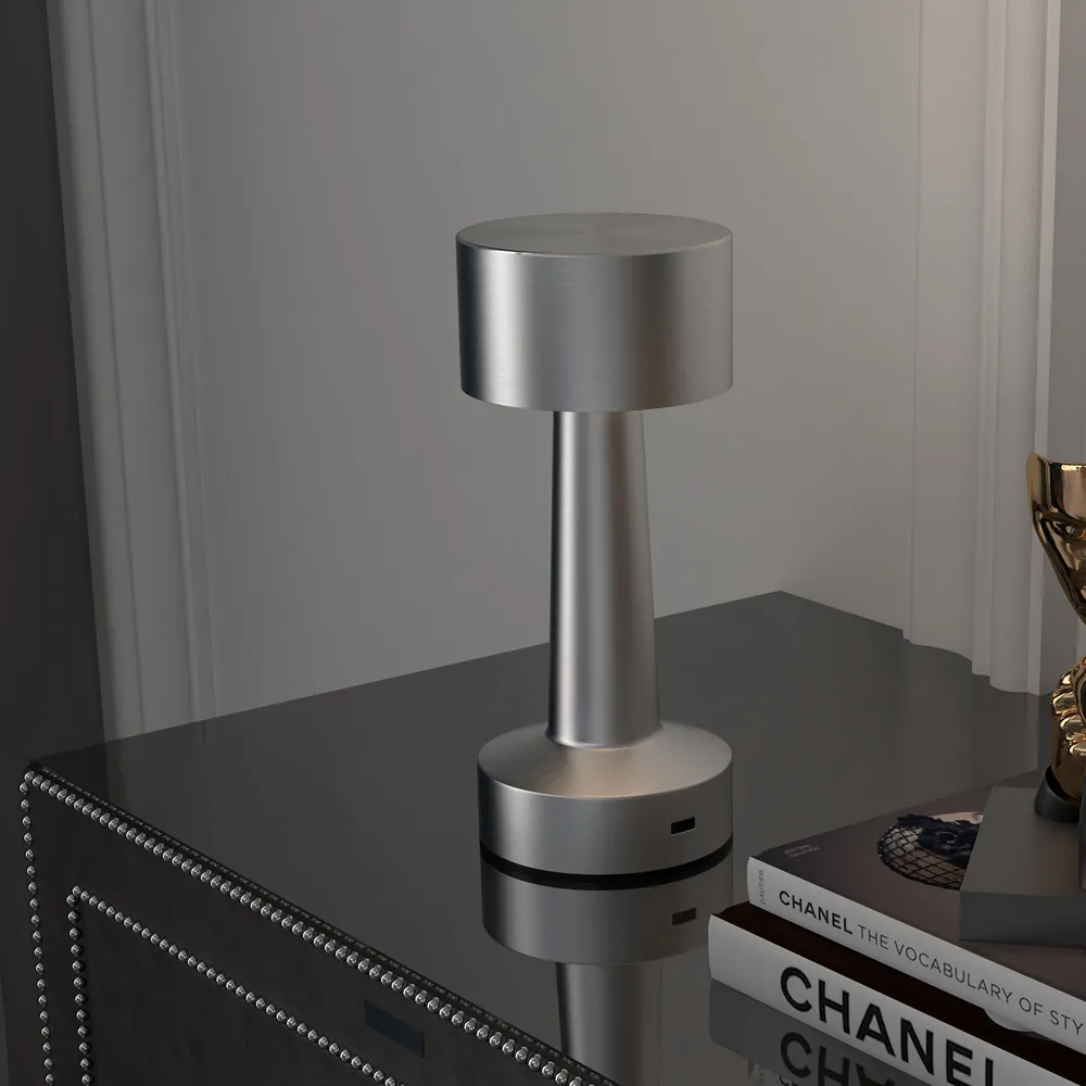 LED Battery Operated Table Lamp with USB-C - Silver