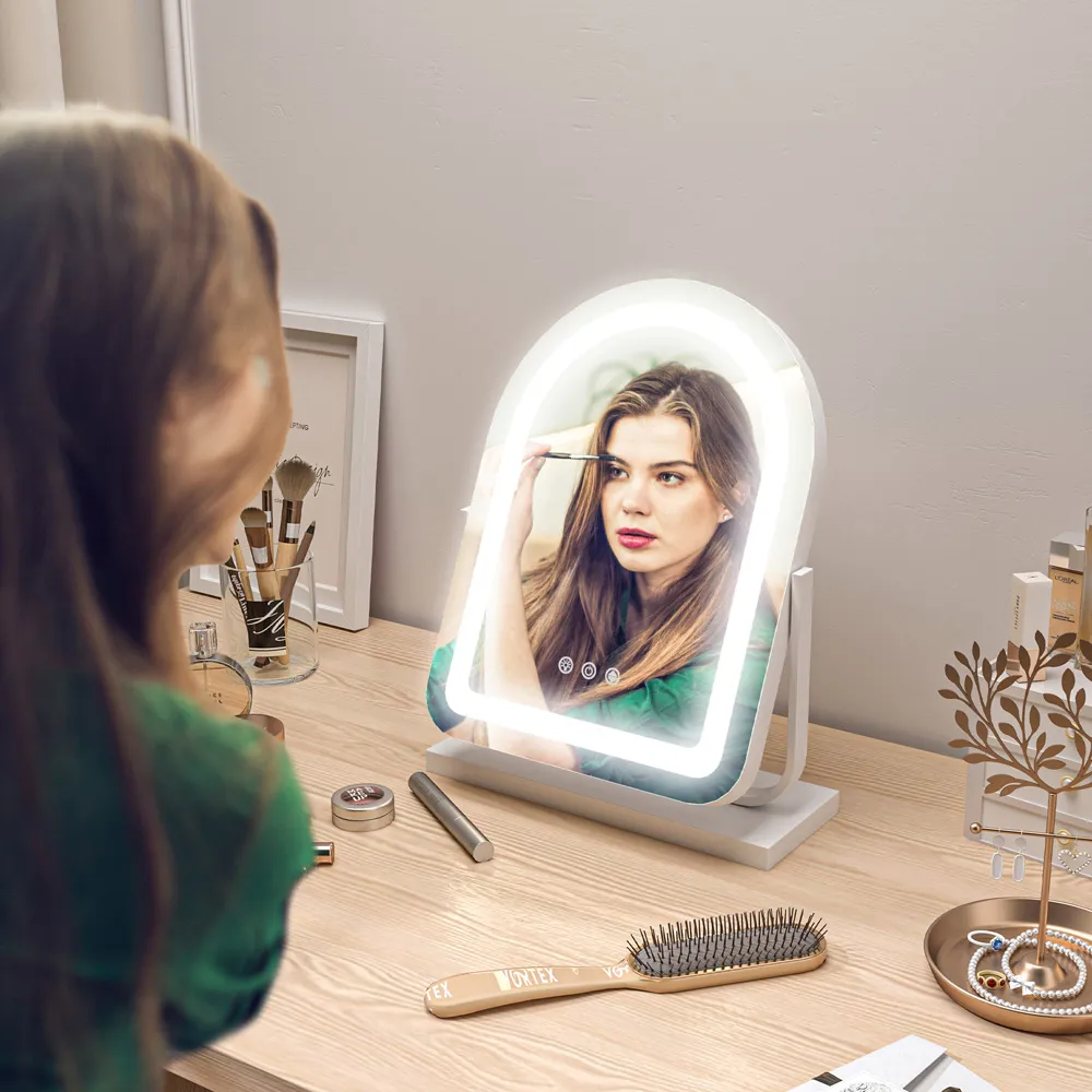 LED Lighted Vanity Mirror with Touch Screen - White