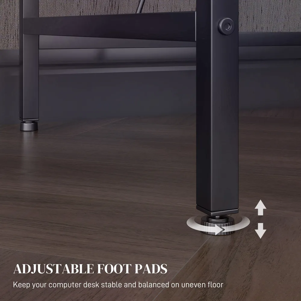 LED Lights Reversible Corner Gaming Desk with Storage - Black