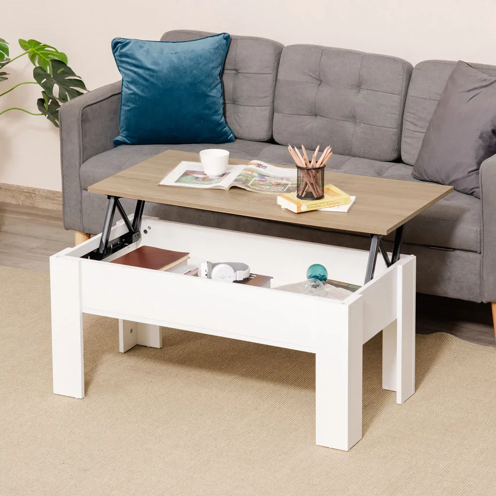 Lift Top Coffee Table with Storage - White, Brown