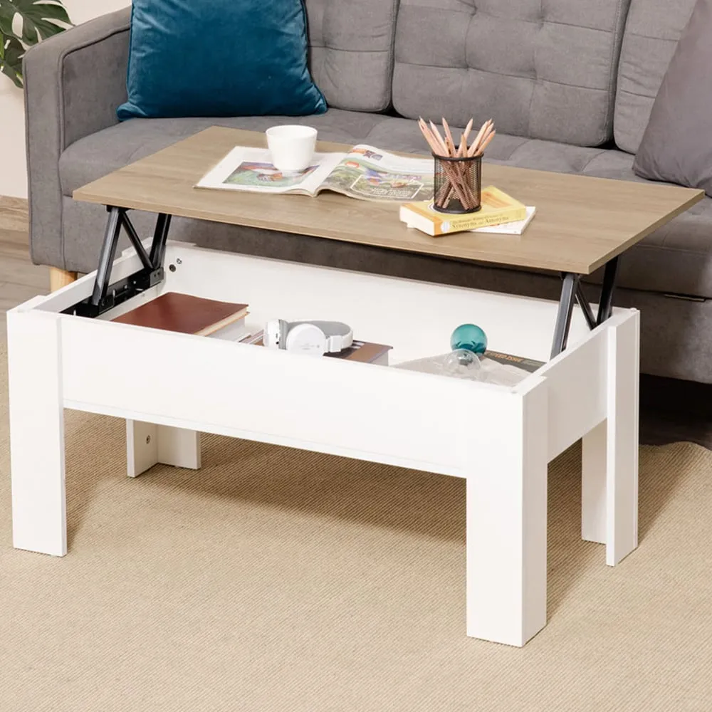 Lift Top Coffee Table with Storage - White, Brown image