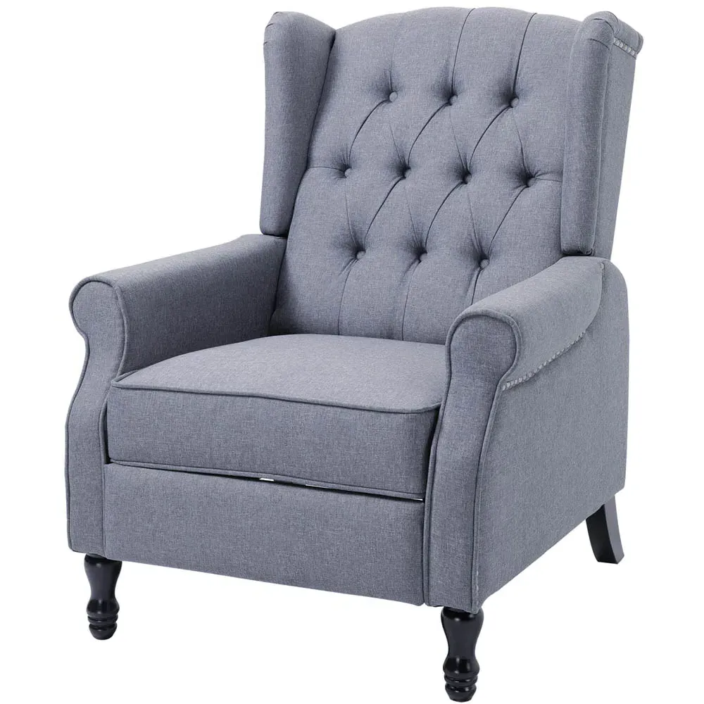 Light Grey Button Tufted Recliner Chair with Footrest - Grey