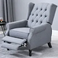 Light Grey Button Tufted Recliner Chair with Footrest - Grey