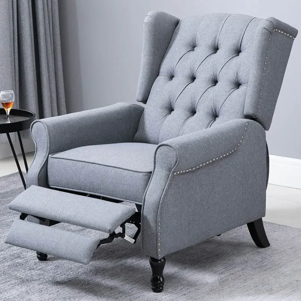 Light Grey Button Tufted Recliner Chair with Footrest - Grey