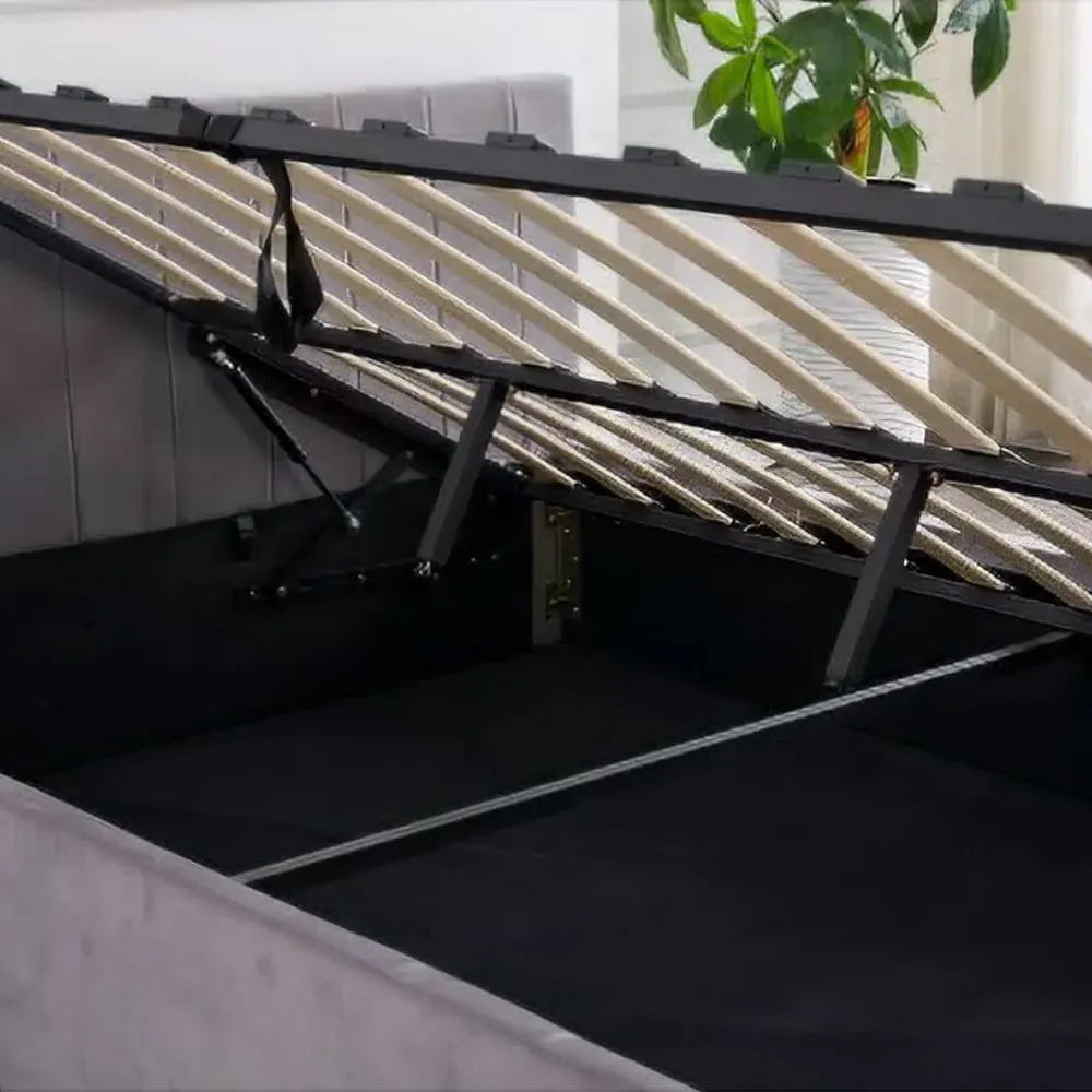 Line Double Ottoman Bed with Storage - Grey, Velvet