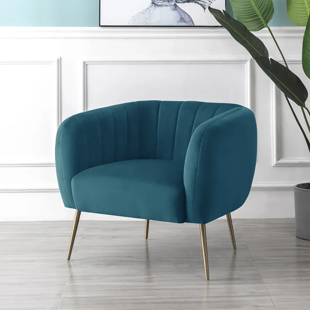 Linen Accent Chair - Blue, Velvet