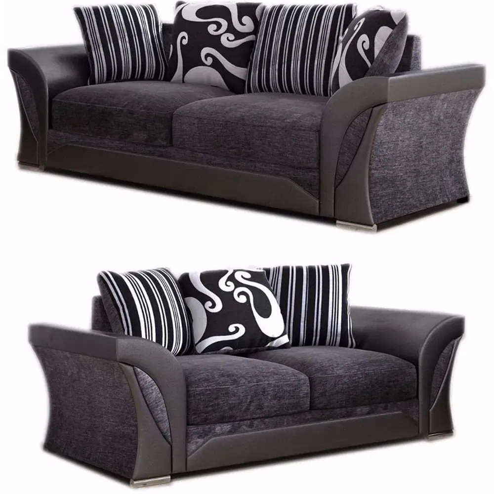 Lisbon 5 Seater Sofa Suite - Black and Grey, Chenille