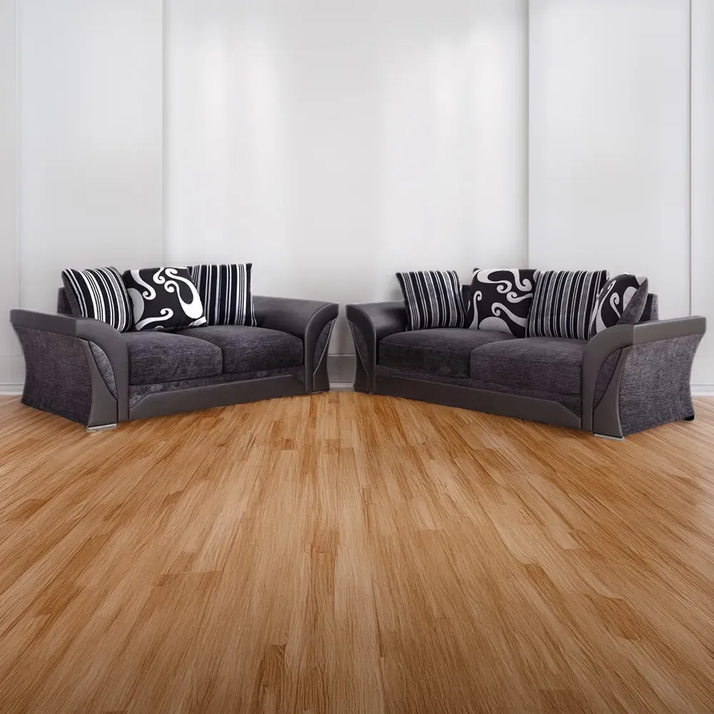 Lisbon 5 Seater Sofa Suite - Black and Grey, Chenille image