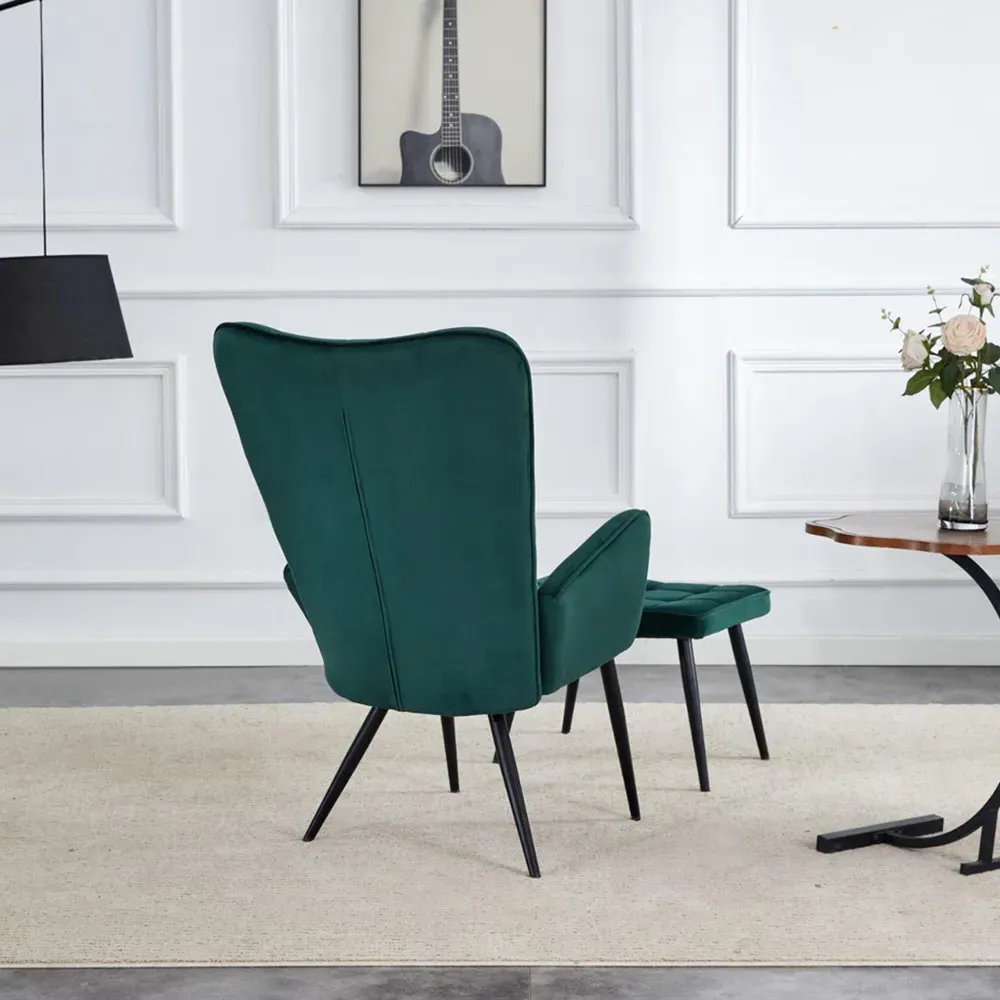 Lounge Chair with Footstool - Green, Velvet