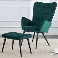 Lounge Chair with Footstool - Green, Velvet