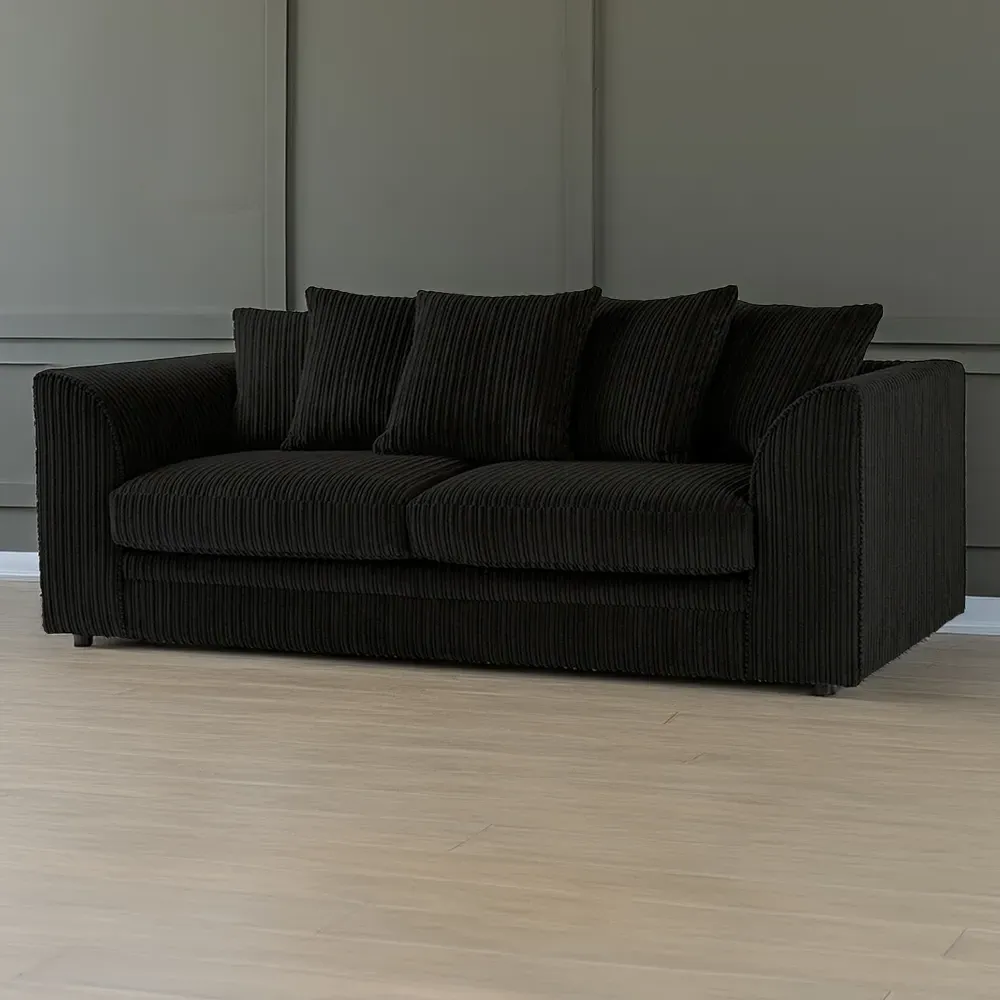 Luxor 3-Seater Sofa with Scatter Back - Black, Jumbo Cord
