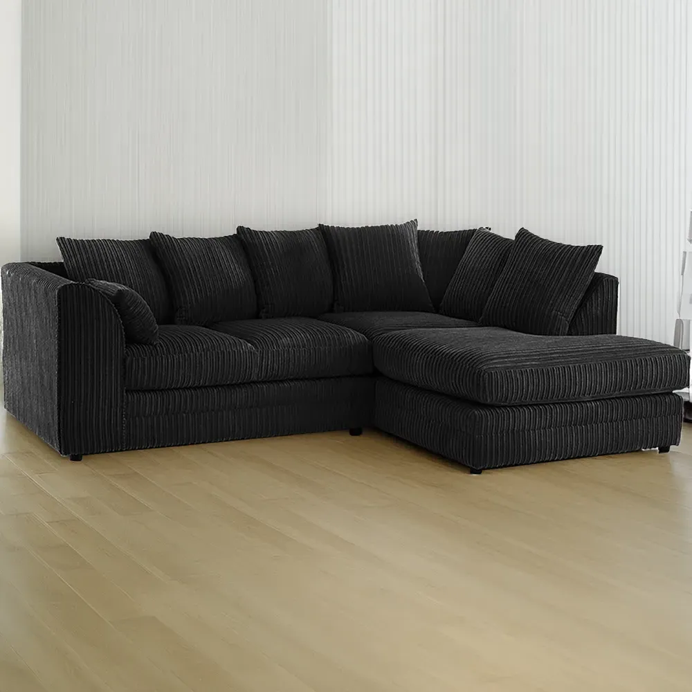 Luxor 4-Seater L-Shaped Corner Sofa - Black, Jumbo Cord image