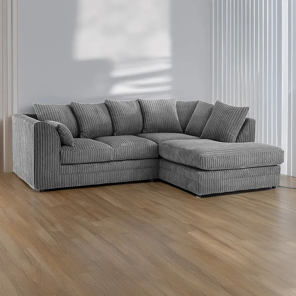 Luxor 4-Seater L-Shaped Corner Sofa - Grey, Jumbo Cord