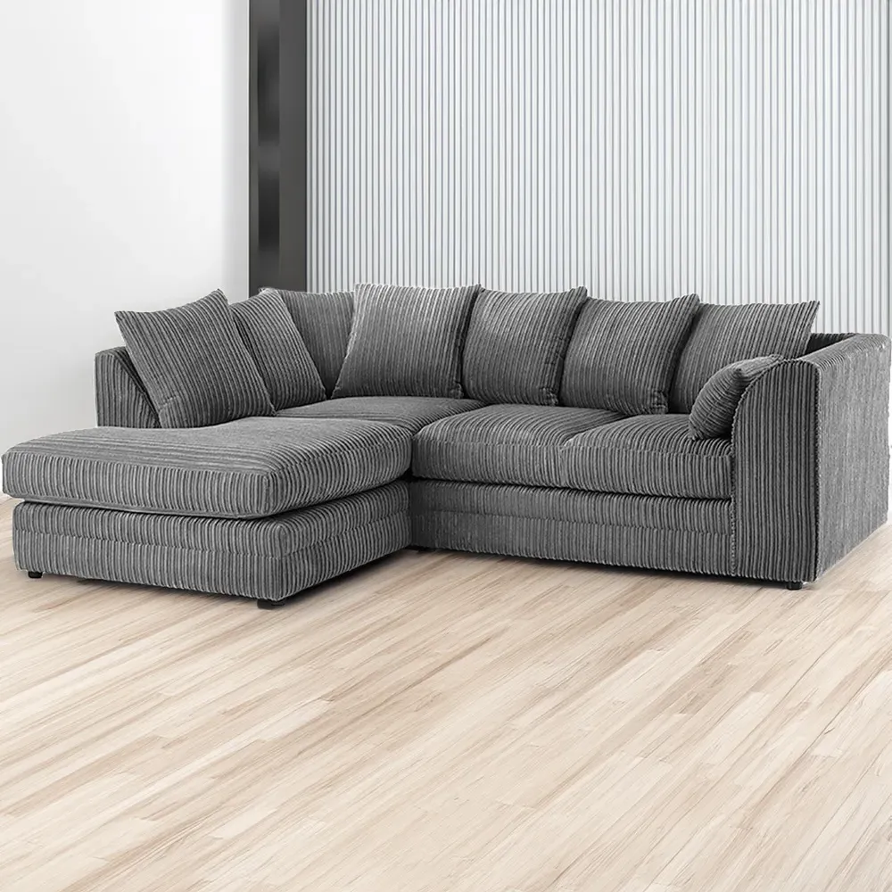 Luxor 4-Seater L-Shaped Corner Sofa - Grey, Jumbo Cord