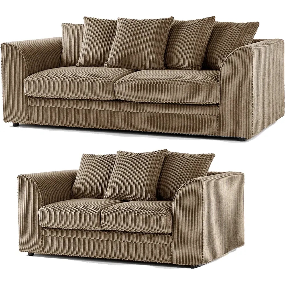Luxor 5-Seater Coffee Jumbo Cord Sofa Set with Scatter Back - Brown
