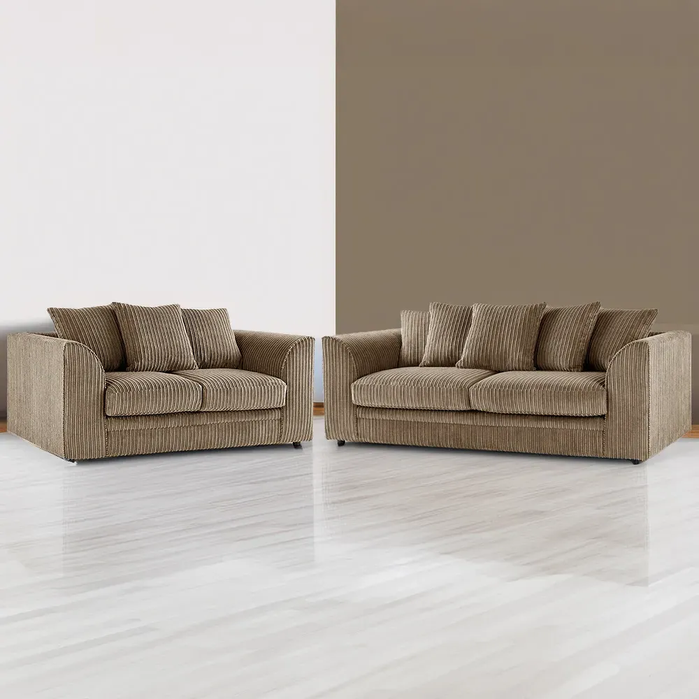 Luxor 5-Seater Coffee Jumbo Cord Sofa Set with Scatter Back - Brown
