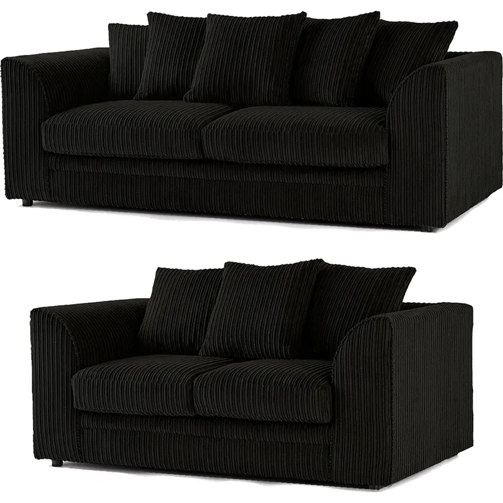 Luxor 5-Seater Sofa Set with Scatter Back - Black, Jumbo Cord