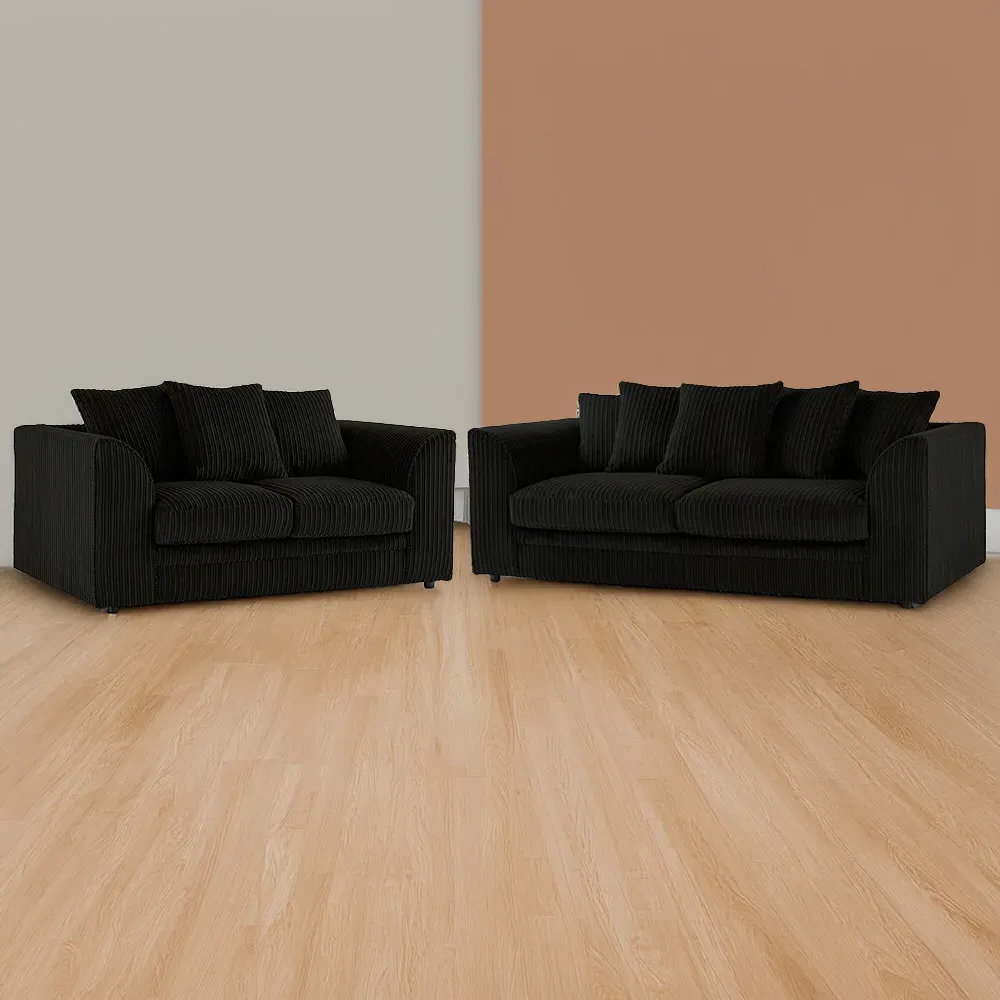 Luxor 5-Seater Sofa Set with Scatter Back - Black, Jumbo Cord