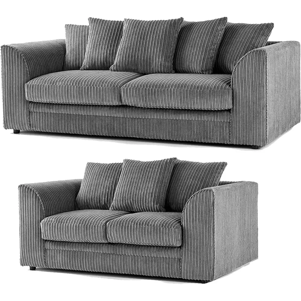 Luxor 5-Seater Sofa Set with Scatter Back - Grey, Jumbo Cord