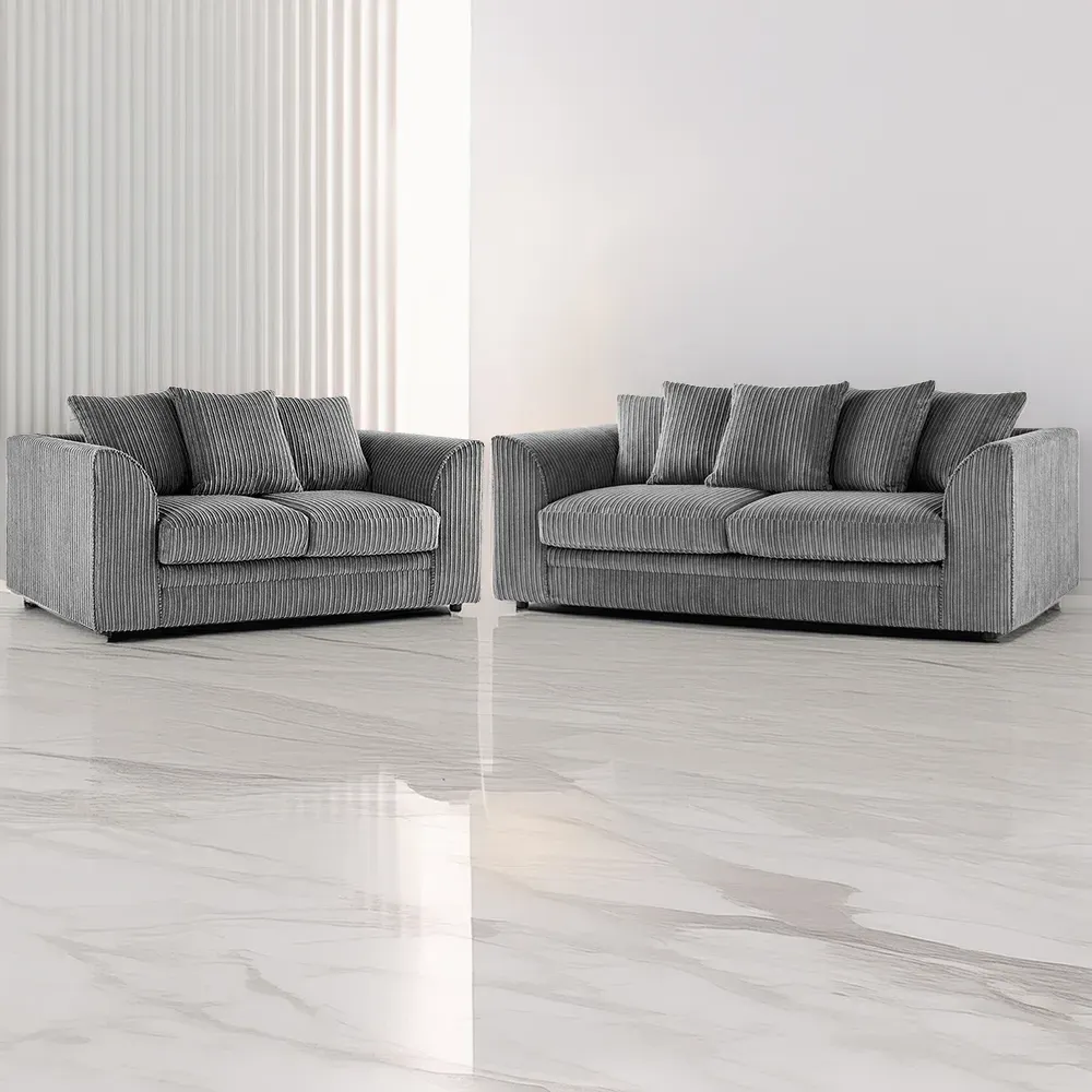 Luxor 5-Seater Sofa Set with Scatter Back - Grey, Jumbo Cord