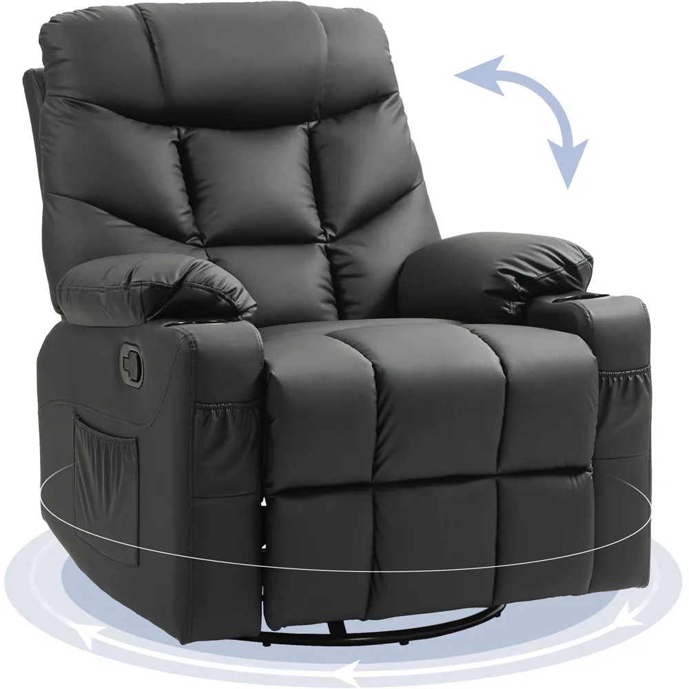 Manual Recliner Chair with Cup Holders - Black, Faux Leather