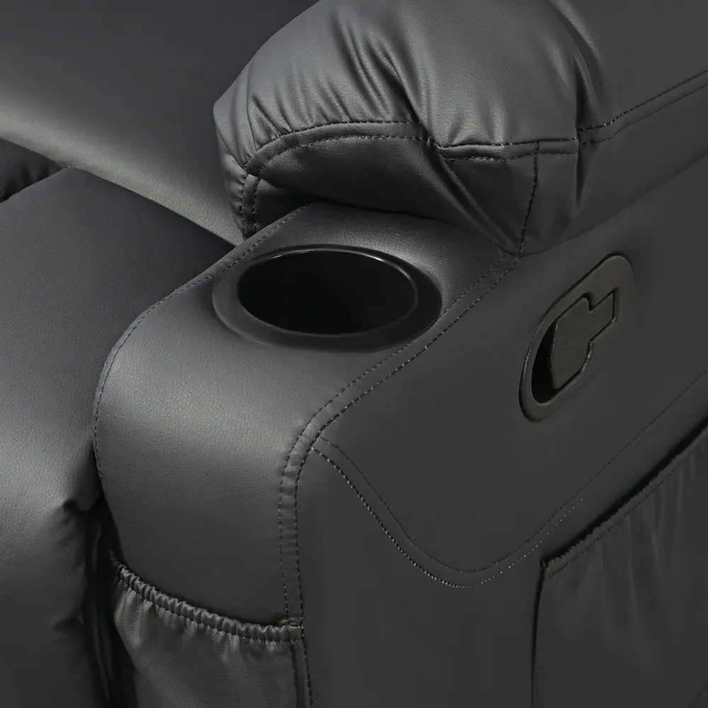 Manual Recliner Chair with Cup Holders - Black, Faux Leather