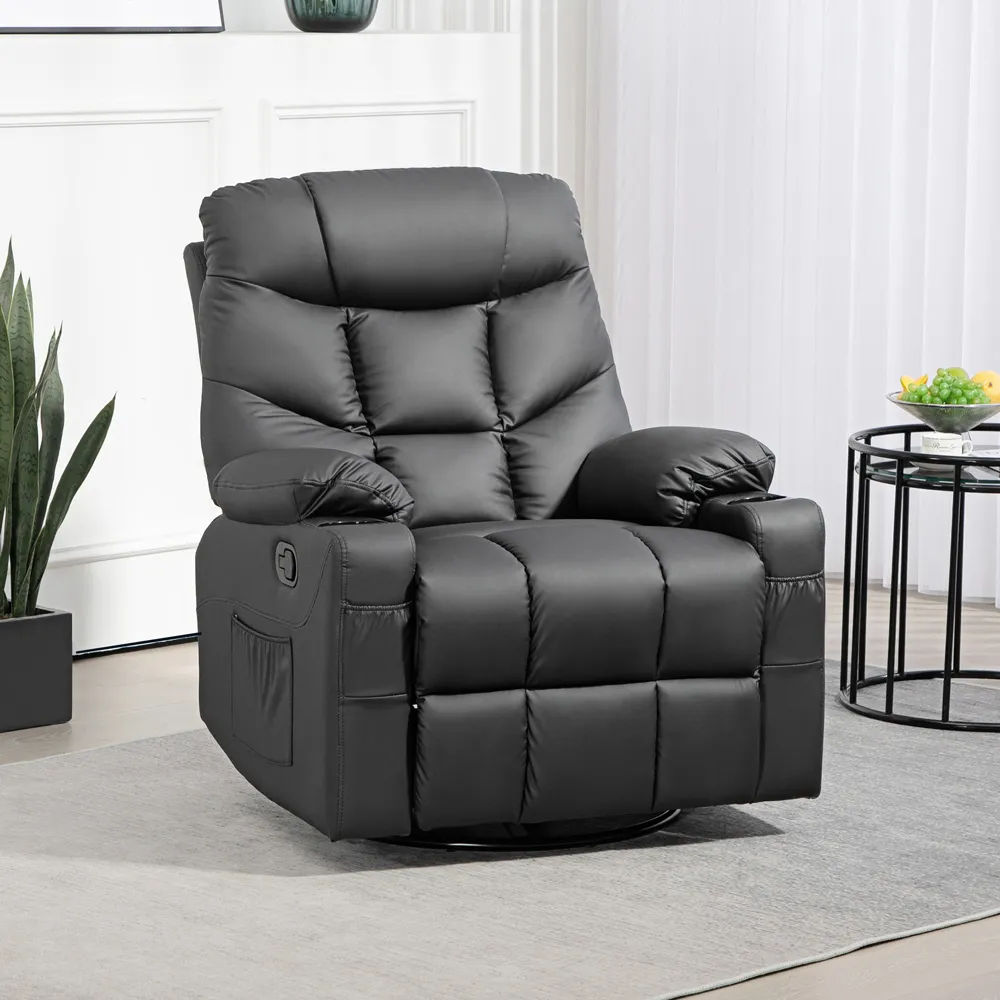 Manual Recliner Chair with Cup Holders - Black, Faux Leather