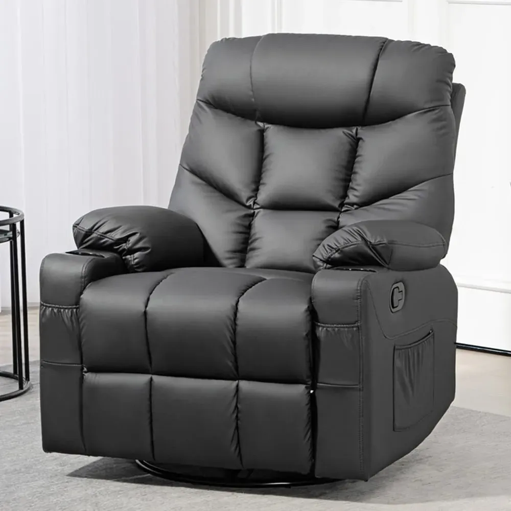 Manual Recliner Chair with Cup Holders - Black, Faux Leather