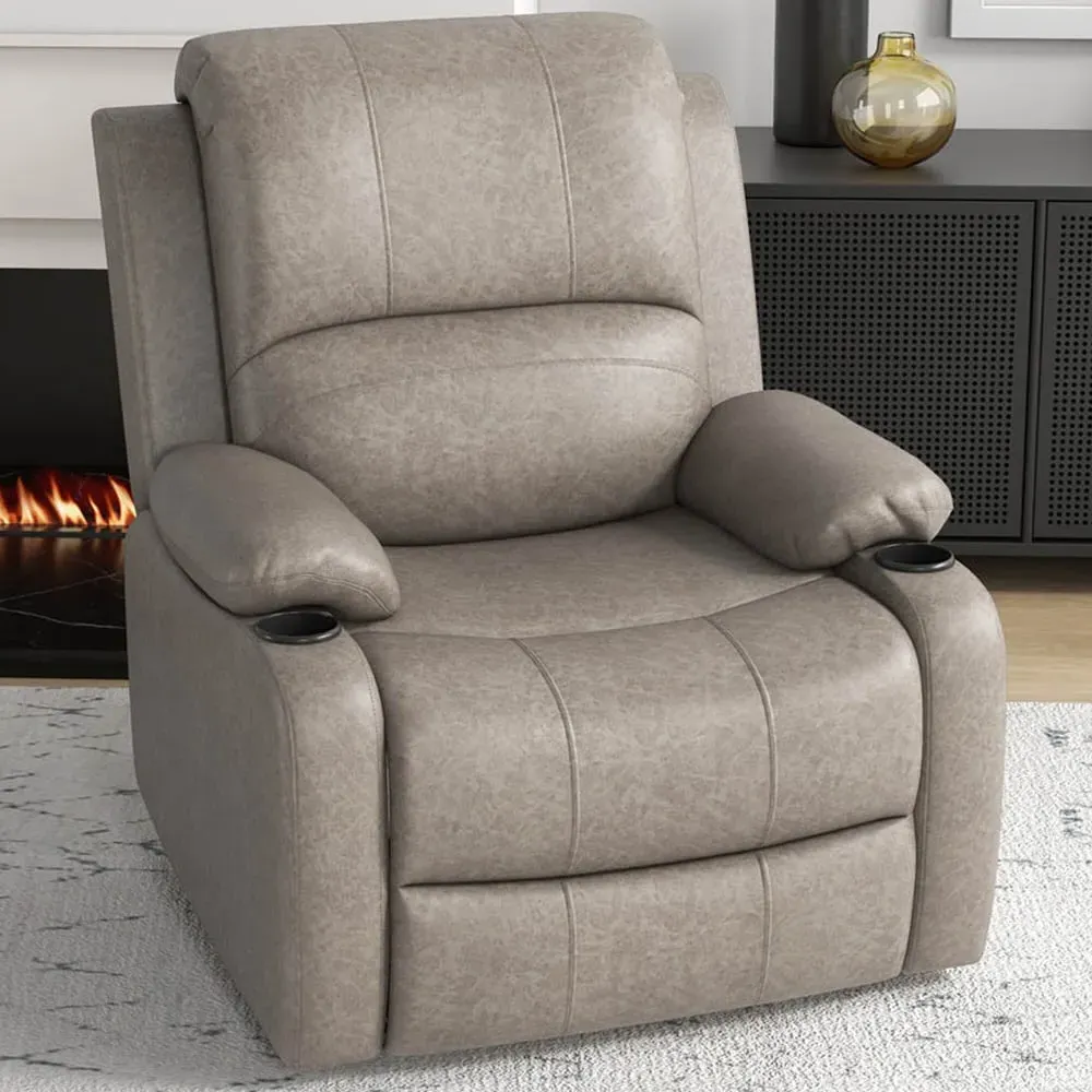 Manual Recliner Chair with Footrest - Brown, Microfibre