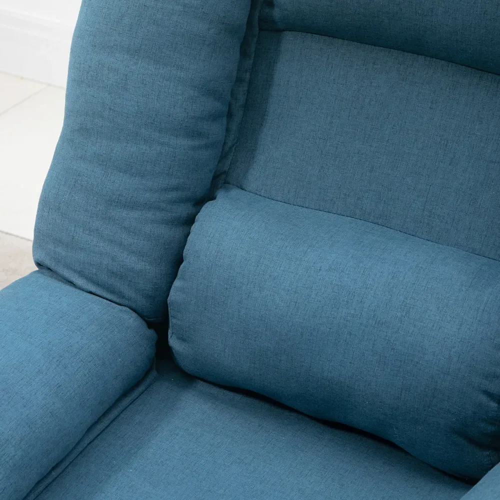 Manual Recliner Chair with Footstool - Blue, Linen