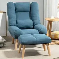 Manual Recliner Chair with Footstool - Blue, Linen