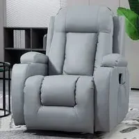 Manual Recliner Chair with Massage - Light Grey, PU Leather