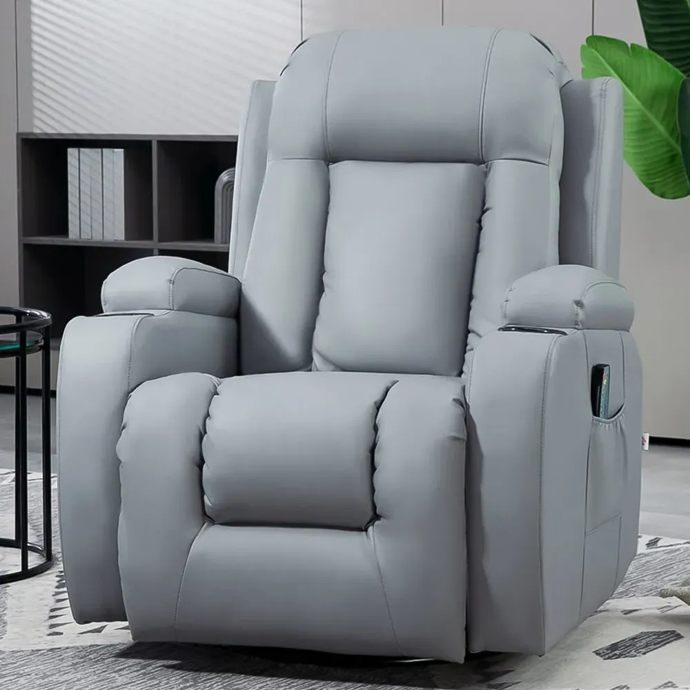 Manual Recliner Chair with Massage - Light Grey, PU Leather