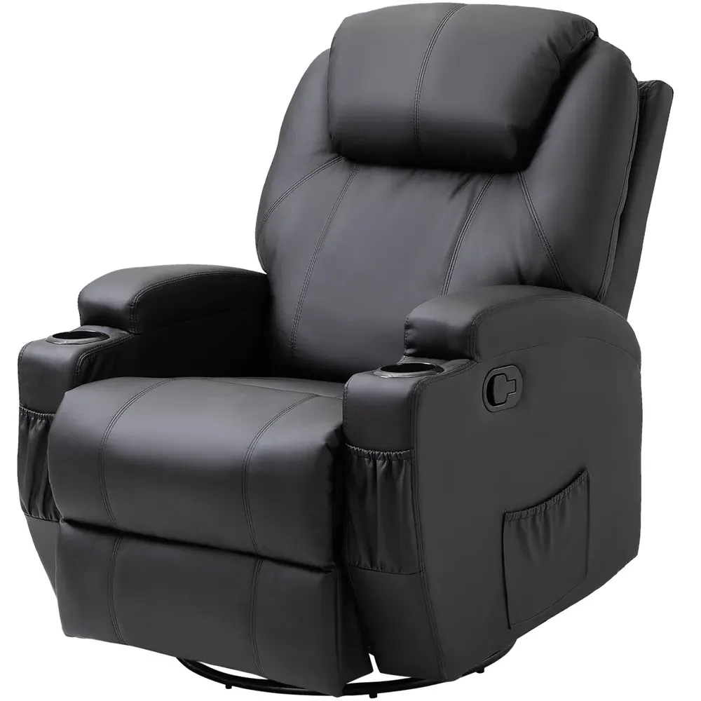 Manual Recliner Chair with Remote Control - Black, Leather