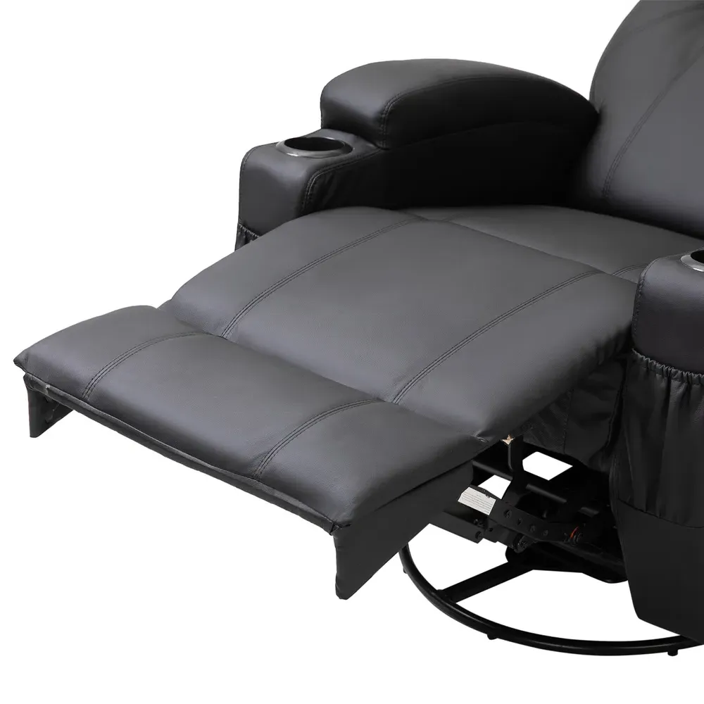 Manual Recliner Chair with Remote Control - Black, Leather