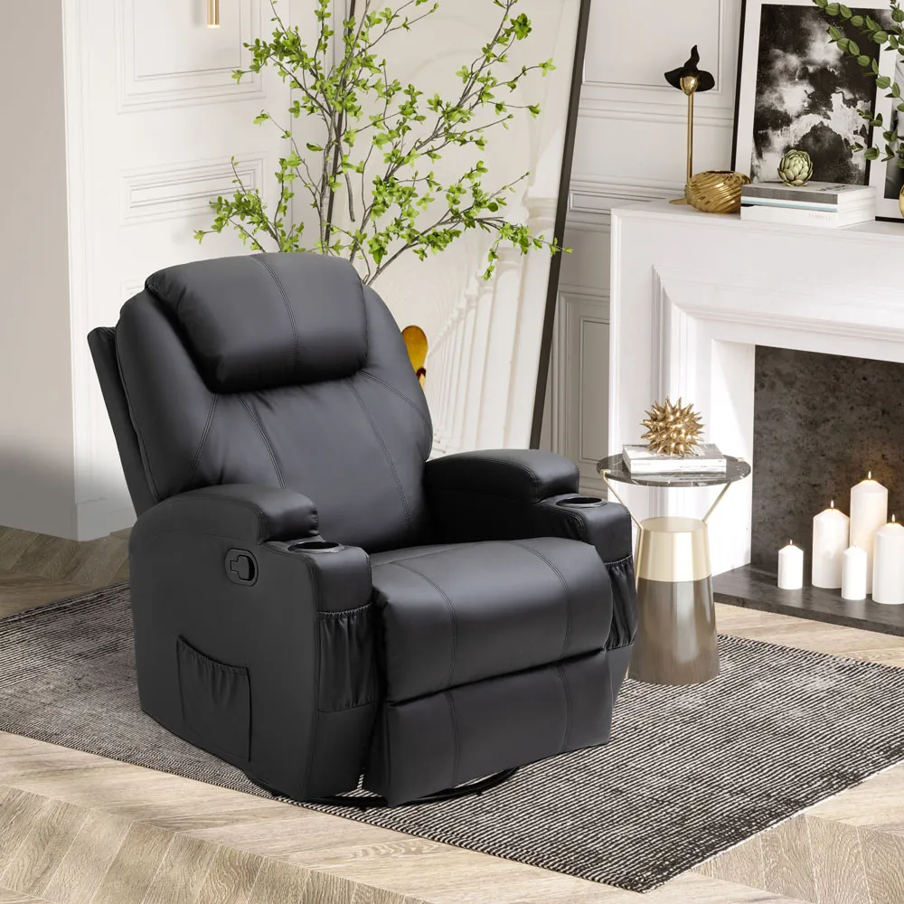 Manual Recliner Chair with Remote Control - Black, Leather