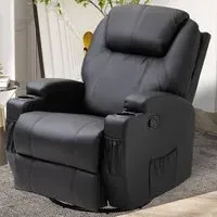 Manual Recliner Chair with Remote Control - Black, Leather