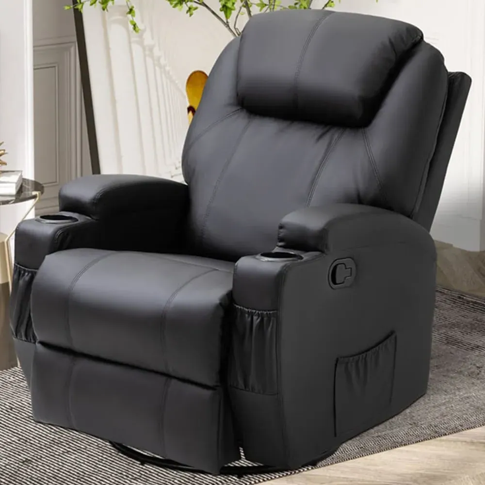 Manual Recliner Chair with Remote Control - Black, Leather
