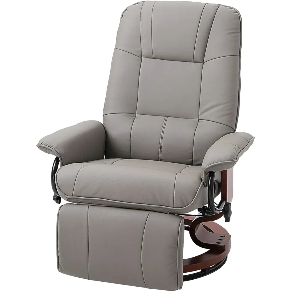 Manual Recliner Chair with Swivel Base - Grey, Faux Leather